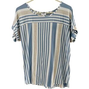 Late August Women's M Medium Pullover‎ Blue White Short Sleeve Rolled Cuffs